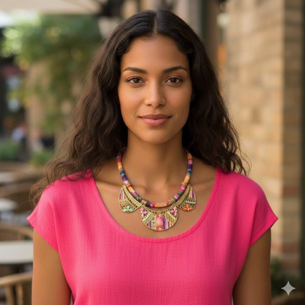 Colorful Statement Necklace with Gold Accents